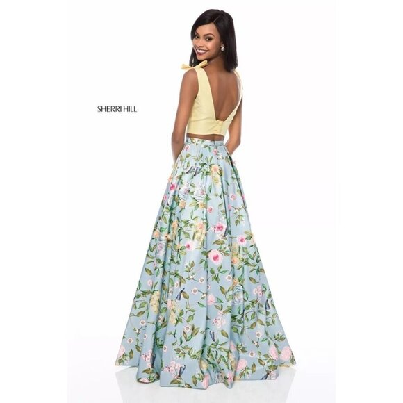 Sherri Hill Yellow and Floral Skirt Set - Picture 2 of 9